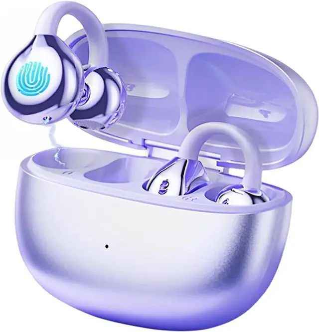 Main image of CuiSuto Clip on Earbuds Open Ear Headphones, Air Conduction Wireless Earphones Bluetooth 5.4, 50H Playtime, Over Ear Earbuds Comfortable for Sports, Running, Workouts and Glasses Wearers-Purple