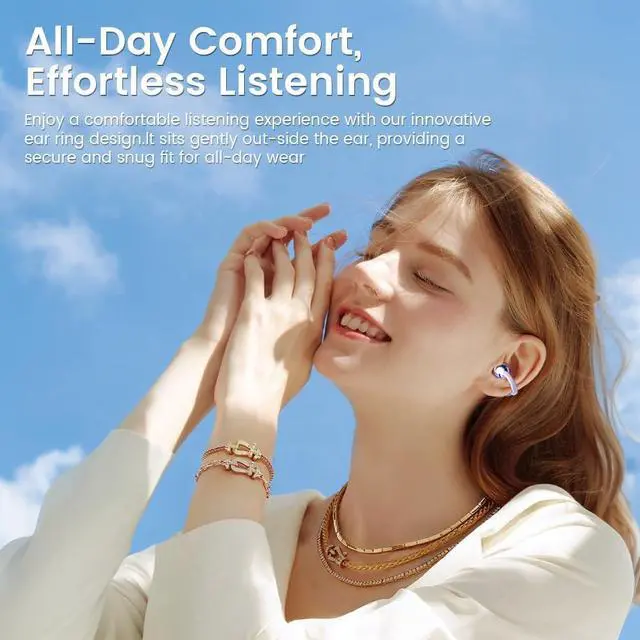 Alt view image 2 of 5 - CuiSuto Clip on Earbuds Open Ear Headphones, Air Conduction Wireless Earphones Bluetooth 5.4, 50H Playtime, Over Ear Earbuds Comfortable for Sports, Running, Workouts and Glasses Wearers-Purple