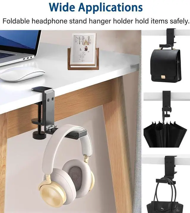 Alt view image 3 of 4 - DAZLOR Weiyichuang Desk Headphone Hanger,Headphone Stand, Headphone Foldable Hanger Adjustable Headset Stand Clamp Mount Desk Hook