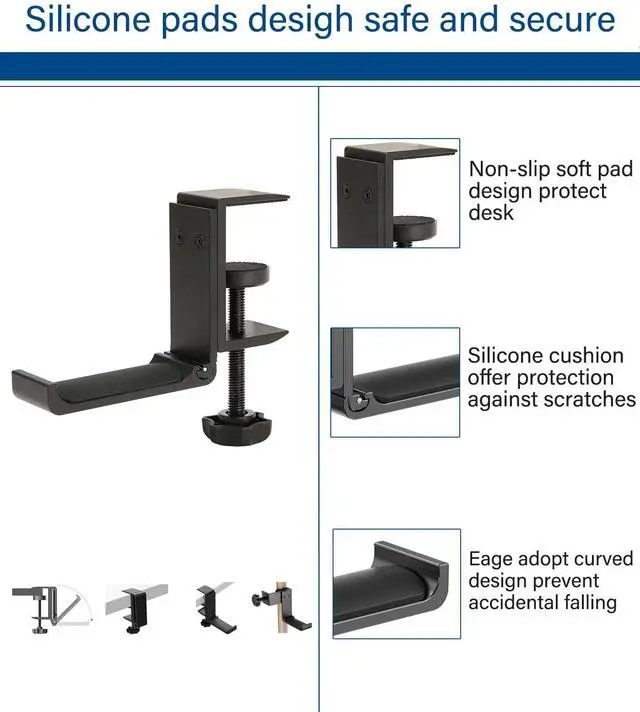 Alt view image 4 of 4 - DAZLOR Weiyichuang Desk Headphone Hanger,Headphone Stand, Headphone Foldable Hanger Adjustable Headset Stand Clamp Mount Desk Hook