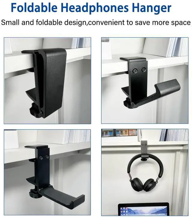 Alt view image 2 of 4 - DAZLOR Weiyichuang Desk Headphone Hanger,Headphone Stand, Headphone Foldable Hanger Adjustable Headset Stand Clamp Mount Desk Hook