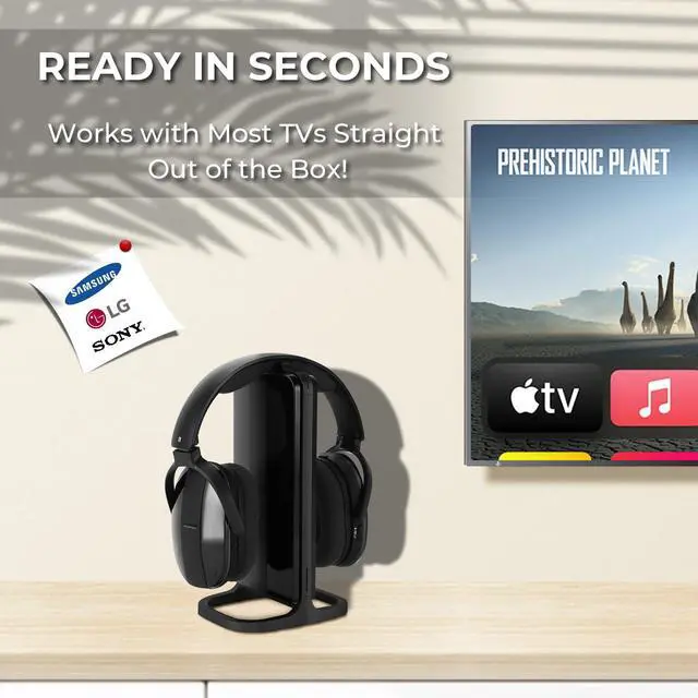 Alt view image 4 of 5 - Daysnew Wireless Headphones for TV Watching with Charging Dock & RF Transmitter, Senior-Friendly Over Ear TV Headset, Compatible with Most Televisions