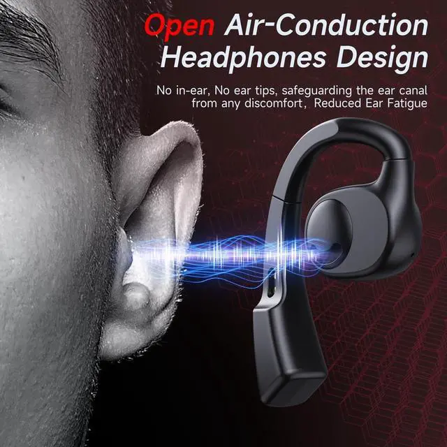 Alt view image 2 of 5 - Open Ear Bluetooth Headphones Stereo Sound Clear Call Air-Conduction Wireless Charging Case LED Digital Display Ear Hook Wireless Earbuds with Microphone Waterproof Earphones for Sport Workout Running