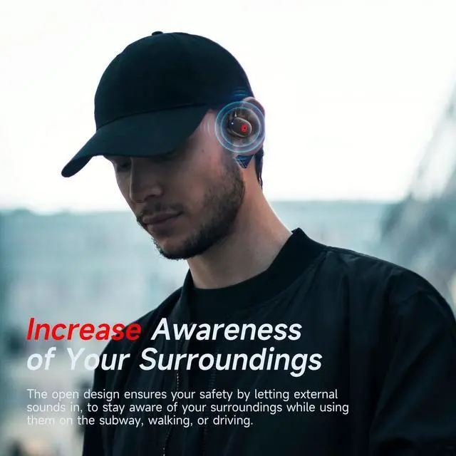 Alt view image 3 of 5 - Open Ear Bluetooth Headphones Stereo Sound Clear Call Air-Conduction Wireless Charging Case LED Digital Display Ear Hook Wireless Earbuds with Microphone Waterproof Earphones for Sport Workout Running