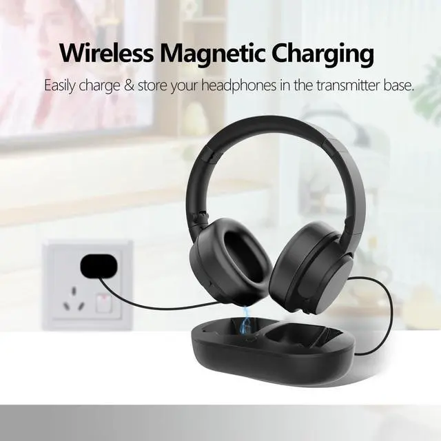 Alt view image 2 of 5 - Wireless TV Headphones, TV Headphones Wireless for Seniors with Transmitter Charging Base, Bluetooth Headphones Compatible with All TVs, No Audio Delay, Plug and Play, Gift for the Elderly/Parents