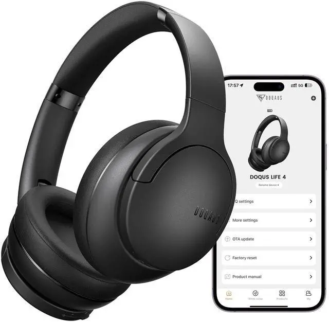 Main image of DOQAUS Over Ear Bluetooth Headphones Wireless, 90H Playtime, BT 5.4, 9 EQ Modes, HiFi Deep Bass, Movie & Sleep Mode, White Noises w/App Control, Memory Foam Cups for Travel, Gym, Workout, PC, Phone