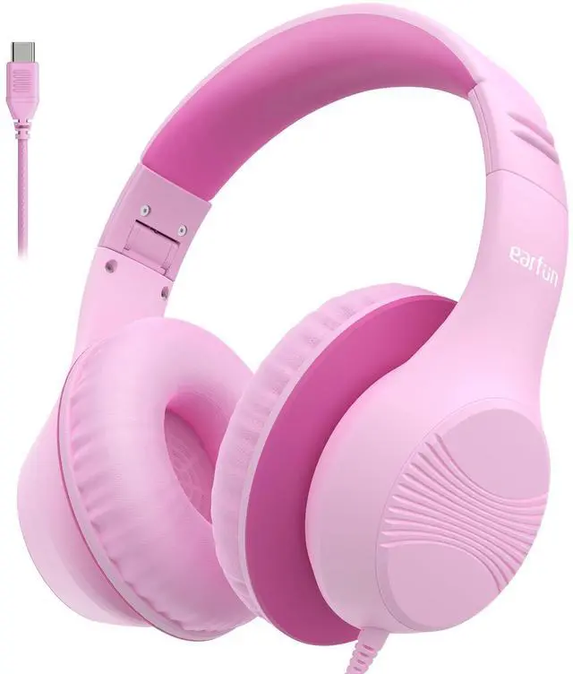 Main image of EarFun K3 Kids Headphones, Over Ear Headphones for Kids, Volume Limit, HD Stereo Sound, USB-C Cable, Comfortable Fit, Foldable Wired Headphones for School/Travel/Boys/Girls/Tablet/iPad, Pink