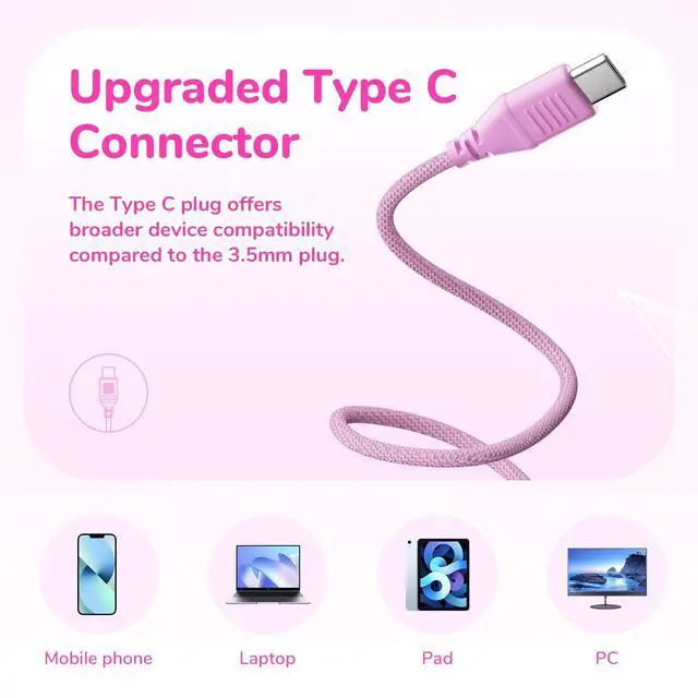 Alt view image 3 of 5 - EarFun K3 Kids Headphones, Over Ear Headphones for Kids, Volume Limit, HD Stereo Sound, USB-C Cable, Comfortable Fit, Foldable Wired Headphones for School/Travel/Boys/Girls/Tablet/iPad, Pink