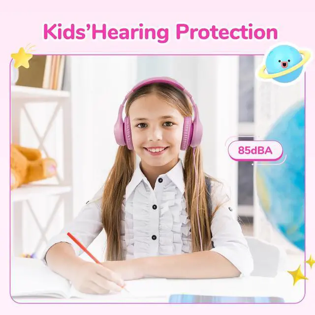 Alt view image 5 of 5 - EarFun K3 Kids Headphones, Over Ear Headphones for Kids, Volume Limit, HD Stereo Sound, USB-C Cable, Comfortable Fit, Foldable Wired Headphones for School/Travel/Boys/Girls/Tablet/iPad, Pink