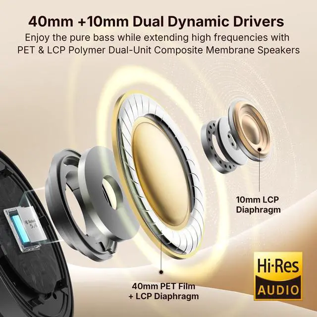 Alt view image 3 of 5 - EarFun Tune Pro Active Noise Canceling Headphones, Wireless Bluetooth Headphones with 5 Mics, 120H Playtime, Bluetooth 5.4, Hi-Res Audio, Multipoint Connection, Custom EQ via App, Comfortable Fit