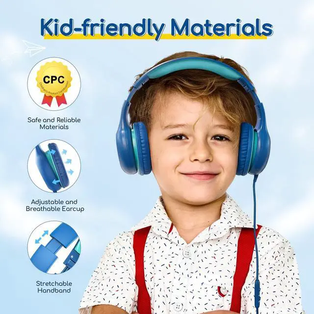 Alt view image 4 of 5 - EarFun Kids Headphones Wired with Microphone, 85/94dB Volume Limit Headphones for Kids, Portable Wired Headphone with Shareport, Stereo Sound Foldable Headset for School/Tablet/PC/Kindle, Type C