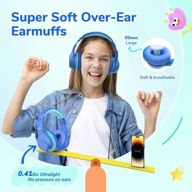 Alt view image 3 of 5 - EarFun K3 Kids Headphones with Microphones, 85/94dB Safe Volume Limit, HD Stereo Sound K4NC Active Noise Cancelling Headphones for Kids, 120H Playtime, 74/85/94dBA Volume Limited