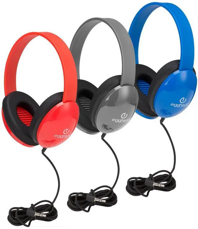 Alt view image 3 of 5 - Egghead Heavy-Duty Kids' Headphones w/Tangle-Free Fabric Cord (Pack of 10) Blue, 3.5 mm Plug & Heavy-Duty Kids' Headphone w/Tangle-Free Fabric Cord (Pack of 10)