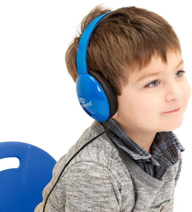 Alt view image 4 of 5 - Egghead Heavy-Duty Kids' Headphones w/Tangle-Free Fabric Cord (Pack of 10) Blue, 3.5 mm Plug & Heavy-Duty Kids' Headphone w/Tangle-Free Fabric Cord (Pack of 10)