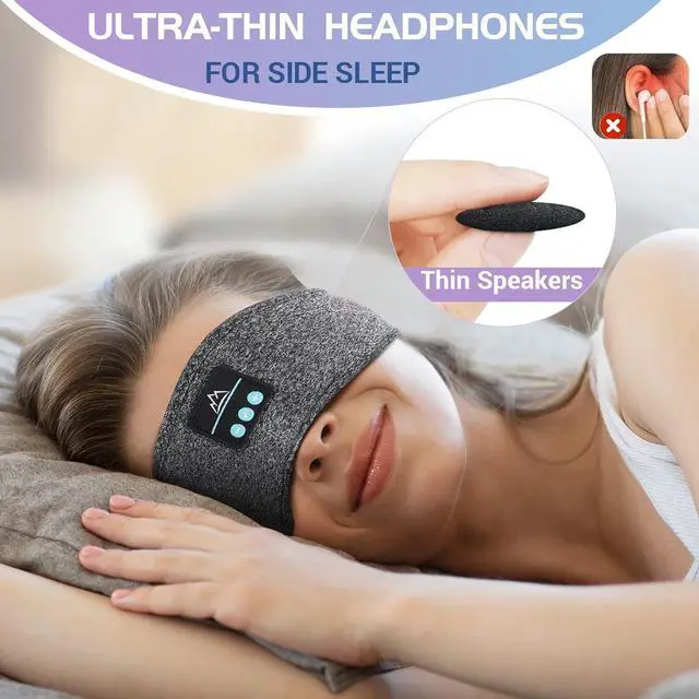 Alt view image 3 of 5 - Sleep Headphones Bluetooth Headband Sleeping Headphones Headband Music Eye Mask with Comfortable Earbuds for Side Sleepers, Women Men Tech Gift for Birthday Christmas Stocking Stuffers,Grey
