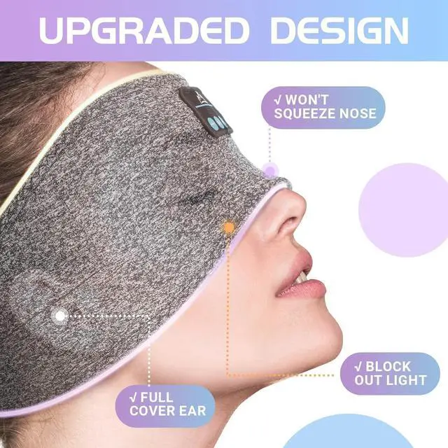 Alt view image 2 of 5 - Sleep Headphones Bluetooth Headband Sleeping Headphones Headband Music Eye Mask with Comfortable Earbuds for Side Sleepers, Women Men Tech Gift for Birthday Christmas Stocking Stuffers,Grey