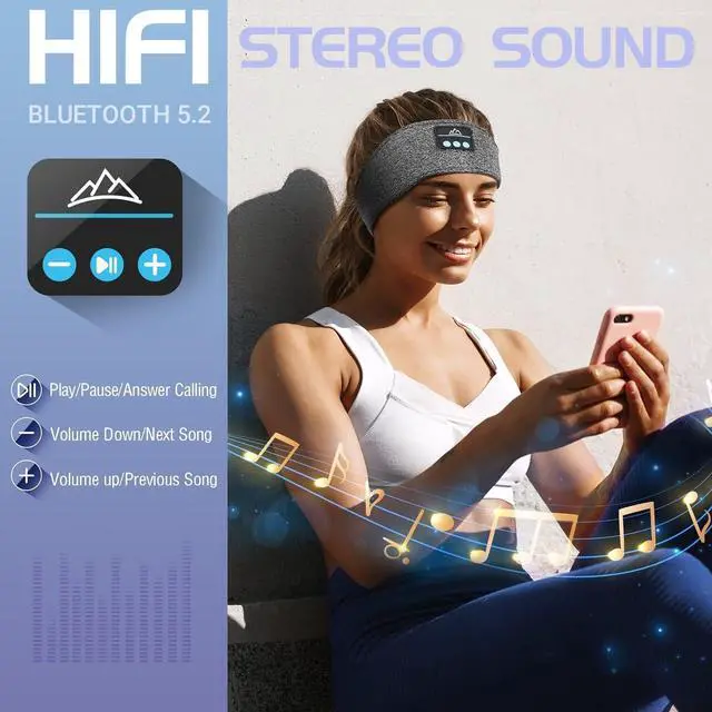Alt view image 5 of 5 - Sleep Headphones Bluetooth Headband Sleeping Headphones Headband Music Eye Mask with Comfortable Earbuds for Side Sleepers, Women Men Tech Gift for Birthday Christmas Stocking Stuffers,Grey