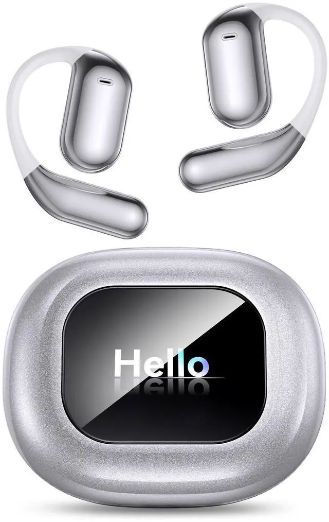 Main image of EUQQ Ultra Open-Ear-Headphones Wireless Bluetooth - Ergonomic Pro Bone Conduction Earbuds with Soft, Airy Silicone Design, Over-The-Ear Earbuds for Running and Workouts, Silvery White