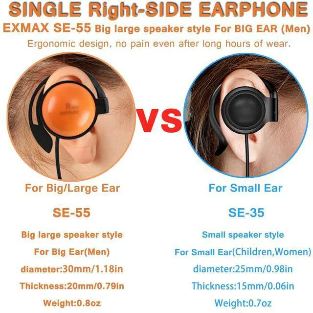 Alt view image 2 of 5 - EXMAX SE-55 Foamless Wired Single Side Earphone 3.5MM Large Speaker Style for EX-100 EX-100 Plus Wireless Tour Guide Receiver Podcast Tablet Laptop Cellphone for Meeting Working(Right-Side Earphone)