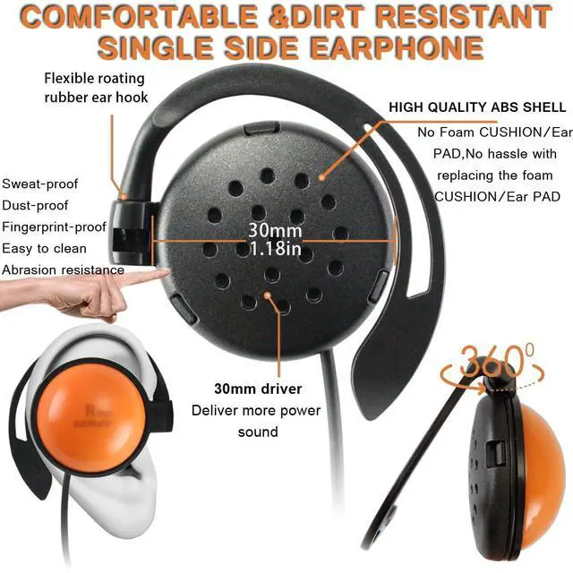 Alt view image 3 of 5 - EXMAX SE-55 Foamless Wired Single Side Earphone 3.5MM Large Speaker Style for EX-100 EX-100 Plus Wireless Tour Guide Receiver Podcast Tablet Laptop Cellphone for Meeting Working(Right-Side Earphone)