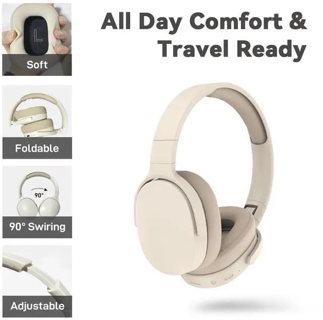 Alt view image 3 of 5 - FIKDCMJBluetooth Headphones Over Ear,Wireless Headphones 12H Playtime and Noise Cancelling, HiFi Stereo Foldable Lightweight Headset, Deep Bass with Soft Protein Earpads for Home Office Cellphone
