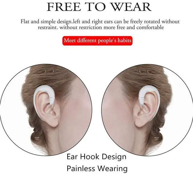 Alt view image 2 of 5 - Sunffice Ear Hook BT Wireless Headphone,Non Ear Plug Headset with Microphone,Single Ear Noise Cancelling Earphones Painless Wearing for Android Smartphones,iPhone14 13 12 11 X 8(Silver)