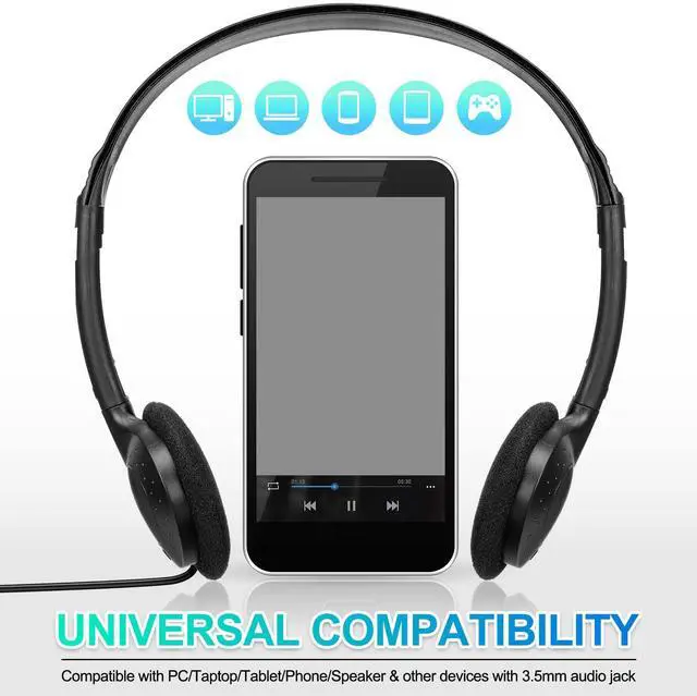 Alt view image 3 of 5 - Flutesan 60 Pieces Classroom School Headphones Bulk on Ear Headphone with 3.5mm Headphone Plug in Adjustable Disposable for Kids Adults Student Noise Stereo Sound Library No Microphone