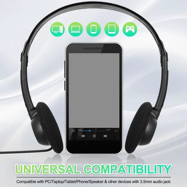 Alt view image 4 of 5 - Flutesan 100 Pieces Classroom School Headphones Bulk on Ear Headphone with 3.5mm Headphone Plug in Adjustable Disposable for Kids Adults Student Noise Stereo Sound Library No Microphone