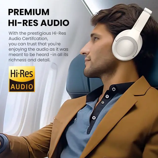 Alt view image 2 of 5 - Active Noise Cancelling Headphones with Transparency Mode, 80H Playtime Wireless Over Ear Bluetooth Headphones with ENC Microphone, Deep Bass, Memory Foam Ear Cups, for Travel, Home Office, White