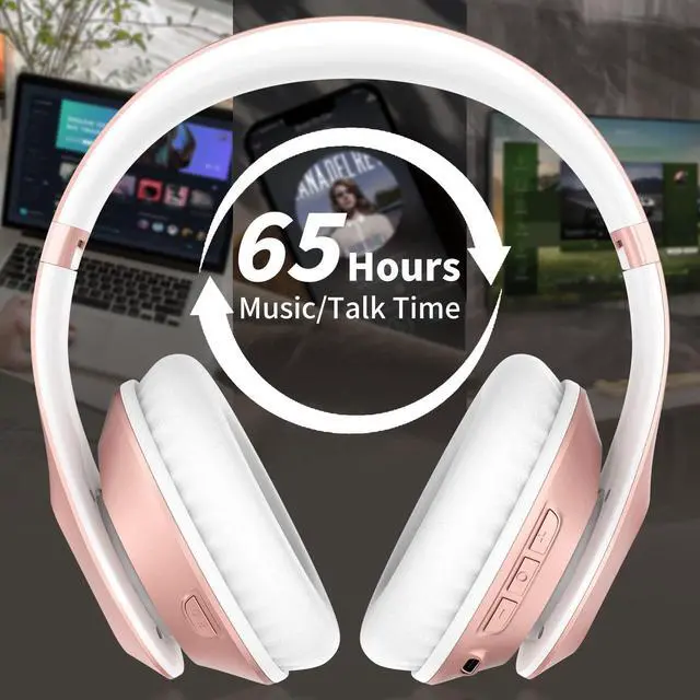 Alt view image 3 of 5 - Glynzak Wireless Bluetooth Headphones Over Ear 65H Playtime HiFi Stereo Headset with Microphone and 6EQ Modes Foldable Bluetooth V5.3 Headphones for Travel Smartphone Computer Laptop Rose Gold
