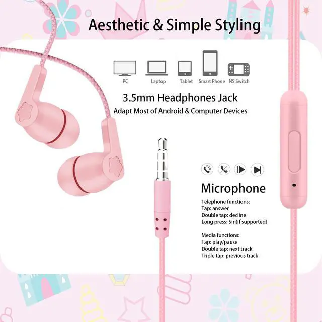 Alt view image 3 of 5 - GOGOSINIS 2 Packs of Earbuds Set with Case for Kids for School, Wired Headphones with Case and Small Size Ear Tips, Ear Buds with Cute Case, Earphones for Phone and PC Laptop (Fairy Tale)