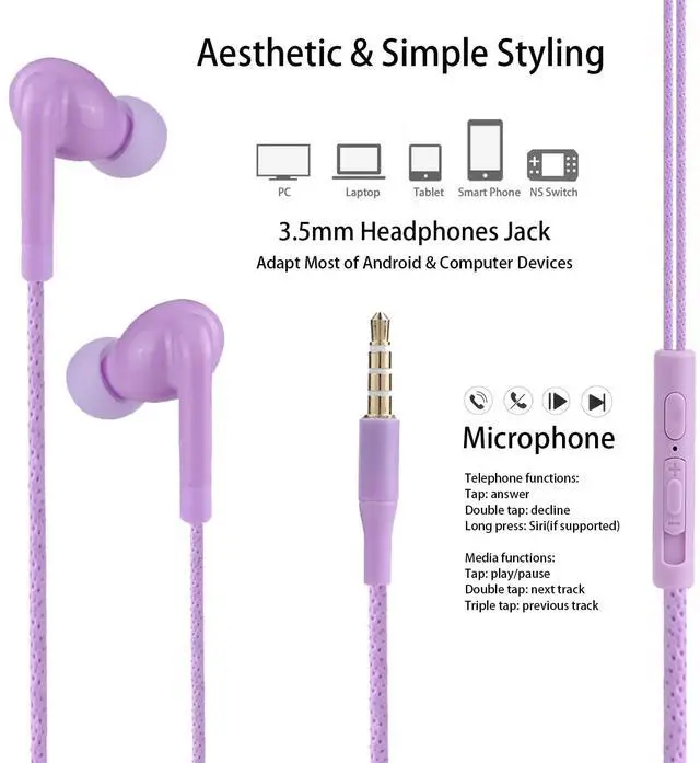 Alt view image 5 of 5 - GOGOSINIS 2 Packs of Earbuds Set with Case for Kids for School, Wired Headphones with Case and Small Size Ear Tips, Ear Buds with Cute Case, Earphones for Phone and PC Laptop (Fairy Tale)