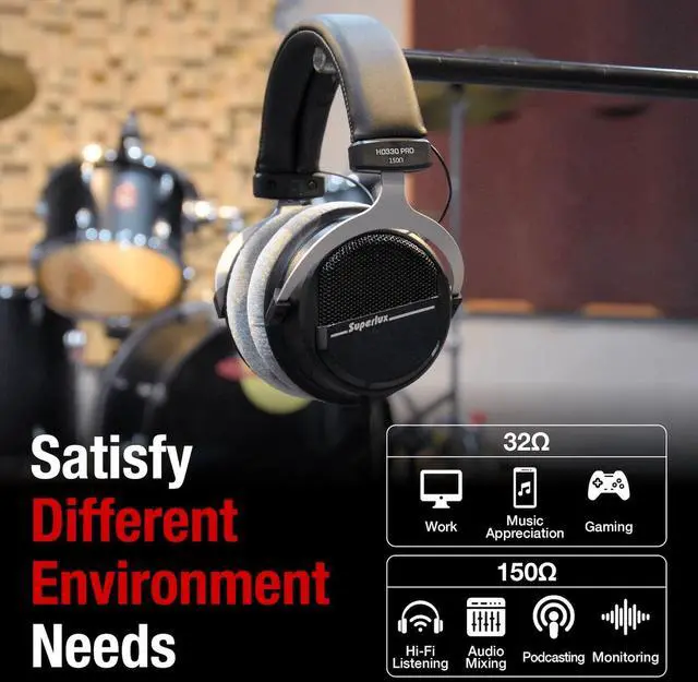 Alt view image 5 of 5 - Superlux HD 330PRO, 32 ohms, Over-Ear Headphones, Professional Semi-Open Wired Headphones with 40mm Neodymium Drivers and Solid Bass, 3.5/6.3mm Jack Adapter for Smartphone, Tablets, Laptops, Computer