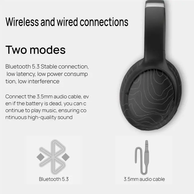 Alt view image 5 of 5 - GU-DI Wireless Over Ear Headphones, Three bass Modes, Hi-Res Audio, Bluetooth5.3 Low Latency Long Endurance, Foldable Lightweight Headset, with mic, Suitable for Travel Home Office Gym Cellphone PC