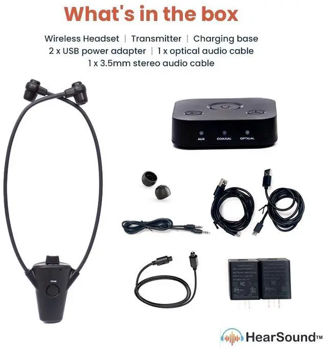 Alt view image 4 of 5 - HearSound Gold - Digital Wireless Headset System for TV with Earbuds - Ideal for Seniors or Hearing Impaired - All TVs Compatible, No line of Sight Required, 100 ft. Range, Rechargeable 12hr Battery
