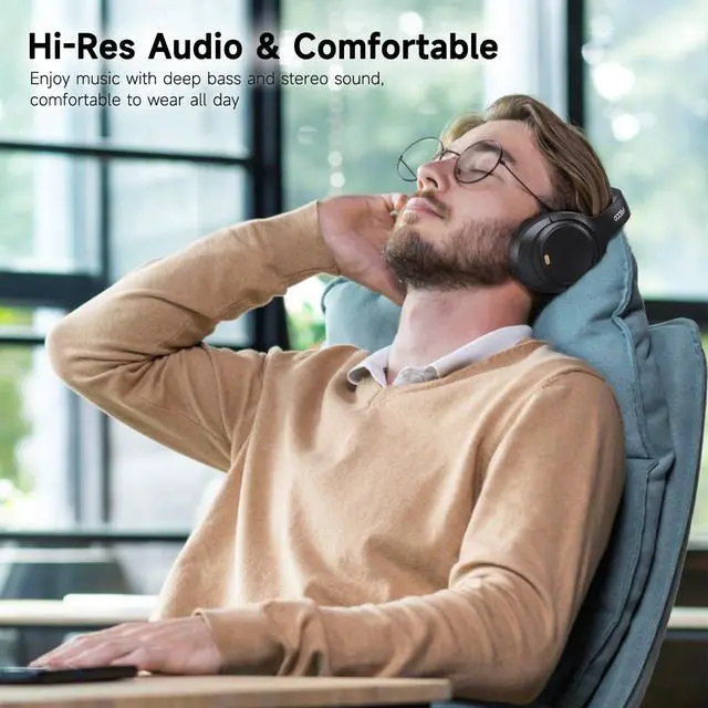 Alt view image 3 of 5 - IFECCO Active Noise Cancelling Headphones Bluetooth 5.4 - Wireless ANC Headphones Over Ear with Microphone,100H Play Time,HiFi Stereo Bluetooth Headset with Cushioned Pads for Travel,Home,Office