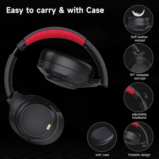 Alt view image 5 of 5 - IFECCO Active Noise Cancelling Headphones Bluetooth 5.4 - Wireless ANC Headphones Over Ear with Microphone,100H Play Time,HiFi Stereo Bluetooth Headset with Cushioned Pads for Travel,Home,Office