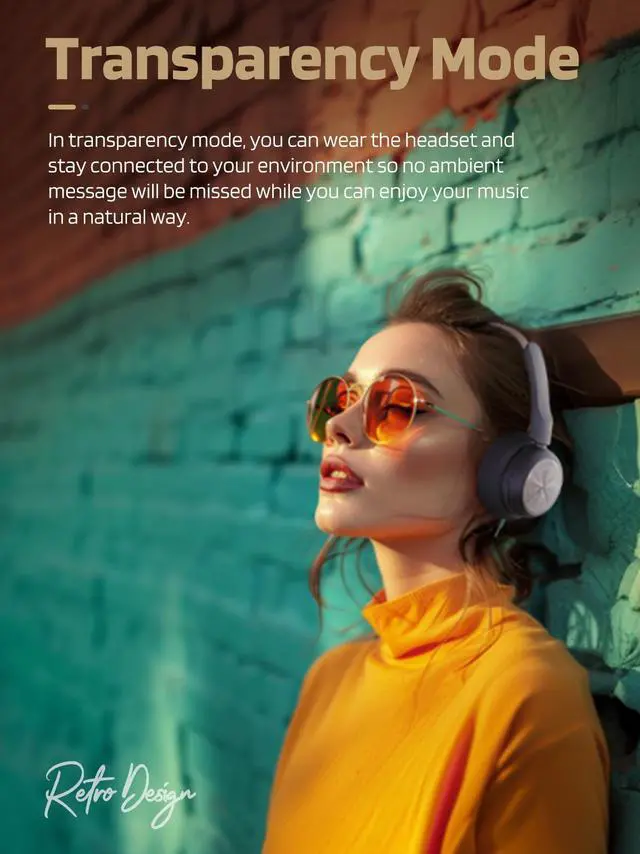 Alt view image 3 of 5 - iKF-R1 Retro Headphones Bluetooth 5.4 Hi-Fi Sound Custom EQ via App 60H Playtime Comfortable Fit Multipoint Connection Lightweight Vintage Headphones (Black Gold)