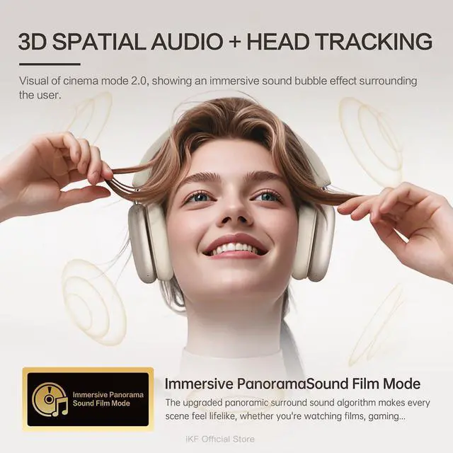 Alt view image 4 of 5 - iKF Mars Wireless Bluetooth Headphones Quad-Speaker 40mm+20mm, 58dB Adaptive ANC, Hi-Res LDAC, 360deg Spatial Audio, 140H Battery, 30ms Low Latency, Dual Device Connection (Athens Gray)