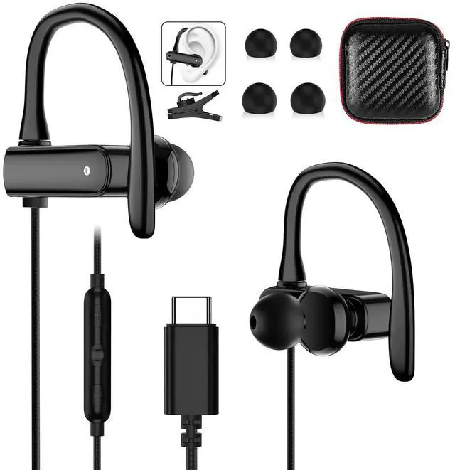 Main image of USB C Wired Headphones with Anti Drop Over Ear Earhook Microphone Gym Sport Running Type C Earphone for Apple iPhone 16 15 Pro Max 16e iPad Samsung Galaxy S25 S24 S23 S22 Plus Google Pixel 9 8 Android