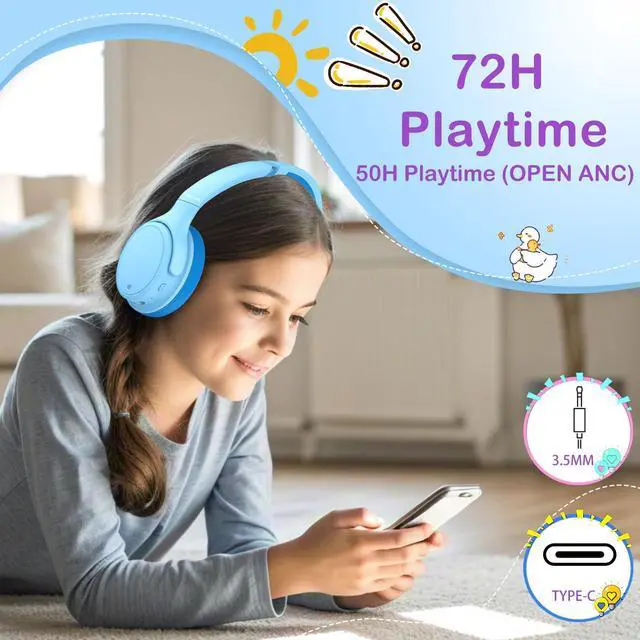 Alt view image 5 of 5 - INFURTURE Active Noise Cancelling Headphones, Kids Bluetooth Headphones Wireless Over Ear Headphone, 85/94dB Volume Limited, 50H ANC & 90H Normal Playtime,for Airplane/Train/Auto/idea Gift