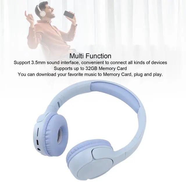 Alt view image 2 of 5 - Bluetooth Over Ear Headphones, C-2251 Foldable Noise Canceling Headset with Microphone, HiFi Stereo 3.5mm On Ear Headphones Comfortable Fit for Home Office Phone (Blue)