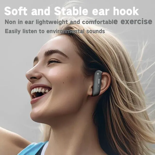 Alt view image 5 of 5 - Open Ear Headphones Heavy Bass,Sports Ear Hooks Ultra-Comfort Bluetooth 5.4 Open Earphones,Deep Bass Chip Powerful Sound,Open Wireless Earbuds with Mic Clear Calls,Stable Fitness earbud,36H Playtime