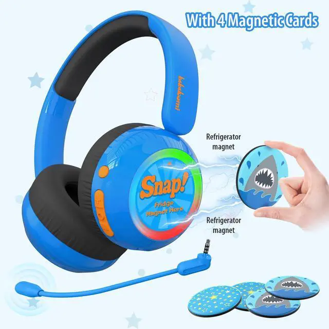 Alt view image 5 of 5 - JBUNION Kids Wireless Headphones with LED Lights, Bluetooth Kids Headphones with Detachable Mic, 75/85/94dB Volume Limited, Stereo Sound, Teens Boys Headset for School/Travel/iPad/Airplane