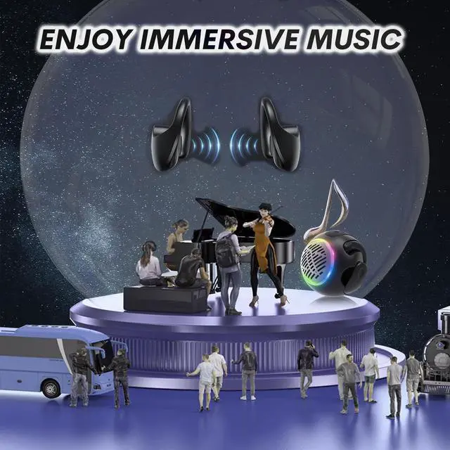 Alt view image 5 of 5 - Out of Ear Open Ear Headphones Wireless Ear OWS Hanging Earphones 5.4 Bluetooth Air Bone Conduction Around Over The Ear Speaker with Wireless Earbuds Outside The Ear Headphones Ear buds with Ear Loops