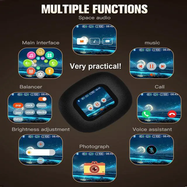 Alt view image 3 of 5 - TWS Wireless Bluetooth Smart Touch Screen Ultra Open Ear Earbuds with Ear Hooks Over Ear Buds Sport Earphones with Screen On Case Air Conduction Touchscreen Bluetooth Headphones for Gym Work Running