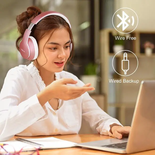 Alt view image 5 of 5 - JOMILIN B9 Bluetooth Headphones Over-Ear, 3 EQ Music Modes and 50H Playtime Wireless Headphones with Mic, Hi-fi Stereo Lightweight Folding Headset, Volume Control for Travel Tablet PC (Rose Gold)