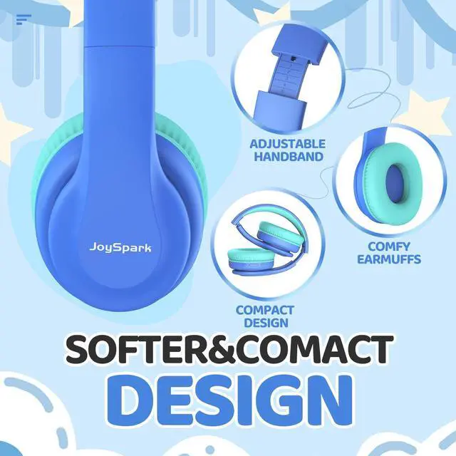 Alt view image 3 of 5 - JoySpark Kids Bluetooth Headphones, Lightweight Wireless Headphones for Kids, 85/94dB Volume Limited, 60 Hours Playtime, Bluetooth 5.3, Over-Ear Toddler Headsets with Built-in Mic-Blue