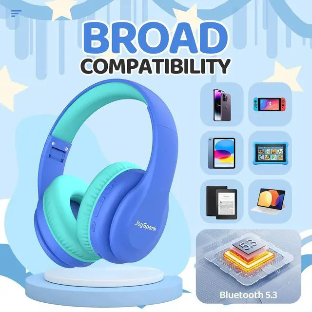 Alt view image 5 of 5 - JoySpark Kids Bluetooth Headphones, Lightweight Wireless Headphones for Kids, 85/94dB Volume Limited, 60 Hours Playtime, Bluetooth 5.3, Over-Ear Toddler Headsets with Built-in Mic-Blue