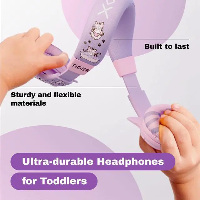 Alt view image 3 of 5 - Kidrox Kids Headphones Bundle - Tiger & Dinosaur Themed Wired Headphones for Toddlers & Children Ages 1-10 - Volume-Limited 85/94dB, Built-in Mic, 3.5mm Jack - Durable, Travel-Ready, Fun Designs